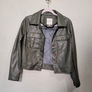 Bagatelle Green Vegan Leather Jacket Cropped Style